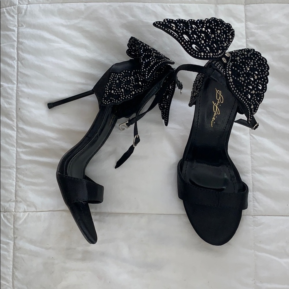 Black satin butterfly sandals 🦋